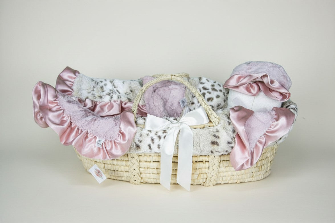 Dusty Pink Snowcat Royale Moses Baby Gift Basket