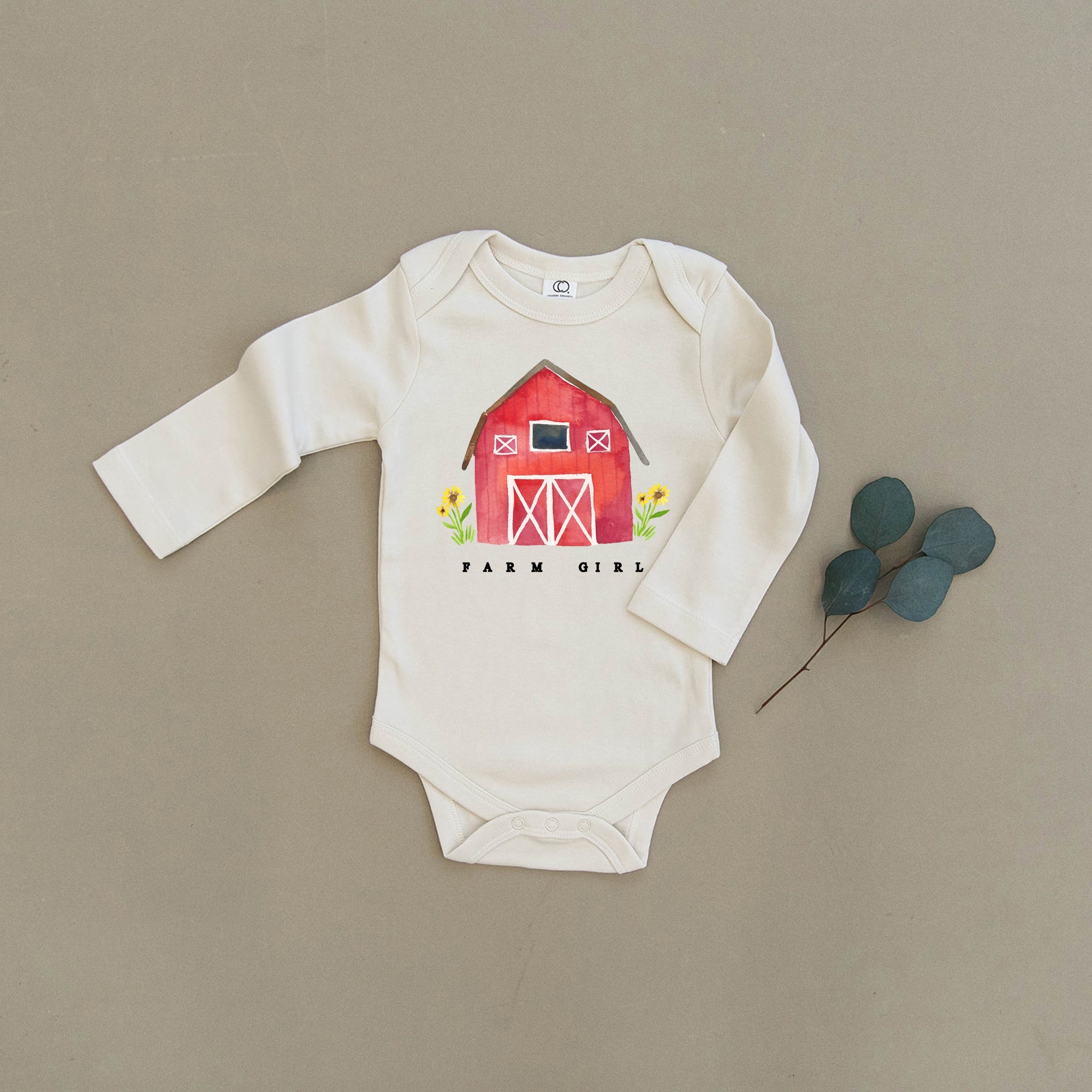 Farm Girl Red Barn Organic Baby Onesie®