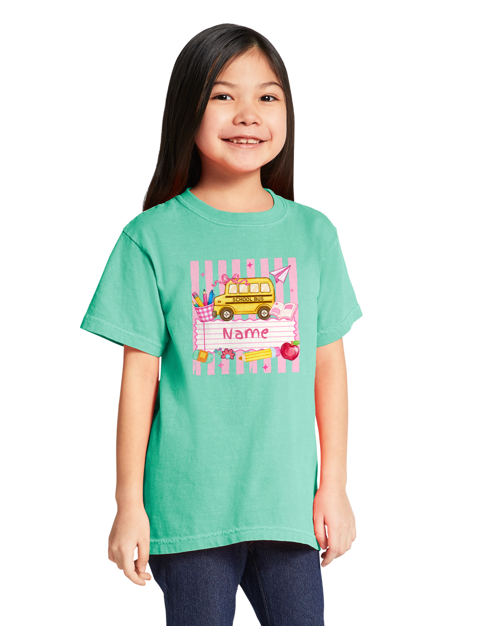 *Preorder - Girl Custom Name School Bus - Youth Tee