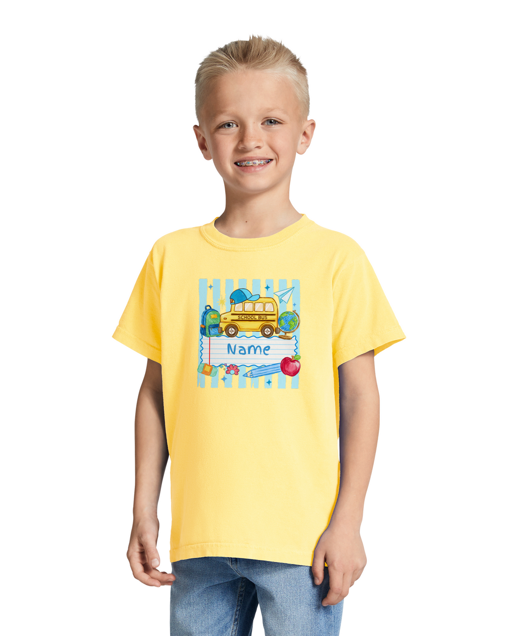 *Preorder - Boy Custom Name School Bus - Youth Tee