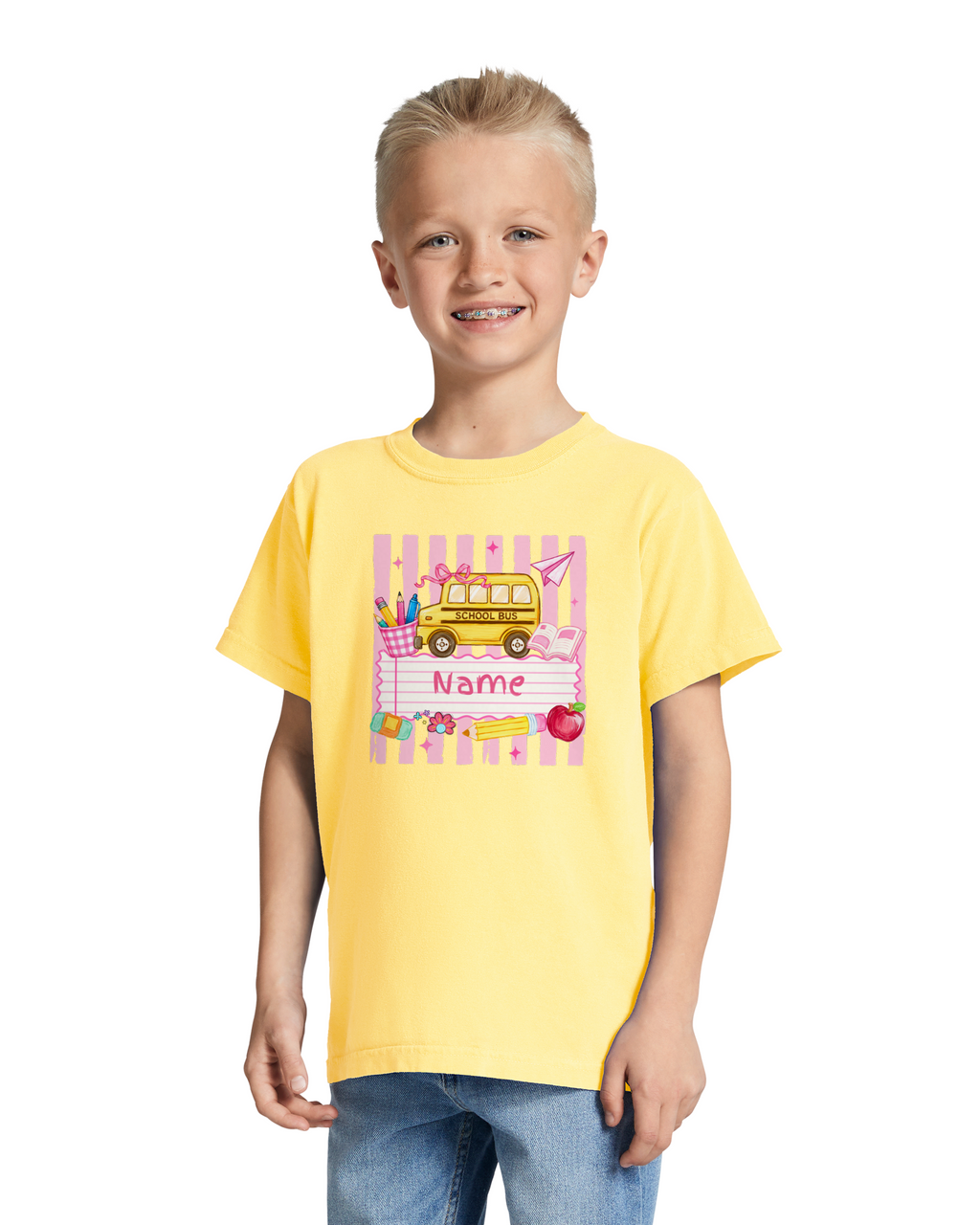 *Preorder - Girl Custom Name School Bus - Youth Tee