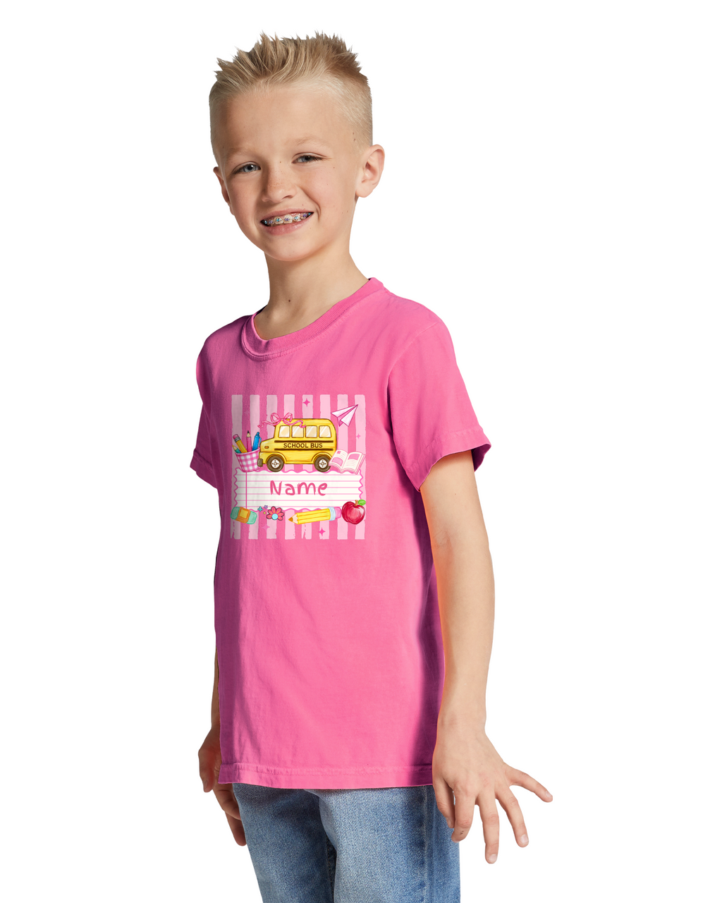 *Preorder - Girl Custom Name School Bus - Youth Tee